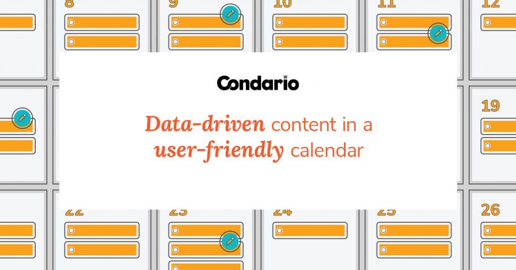Text-based graphic promoting Condario, a data-driven content calendar
